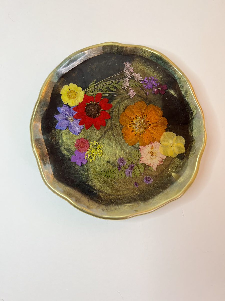 Dark Floral Artisan Round Tray